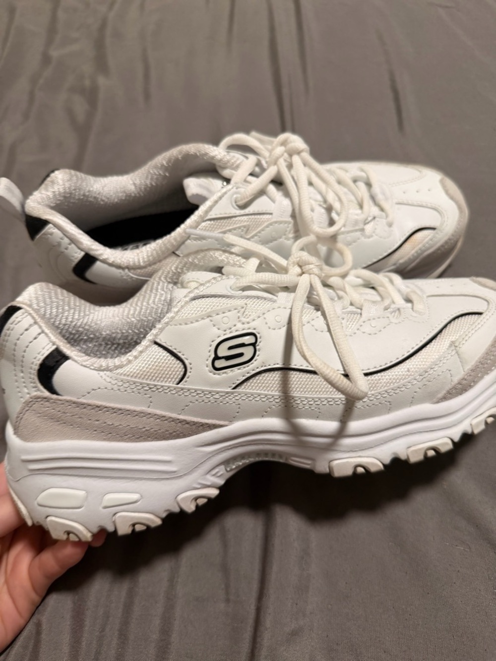 Skechers White and Light Gray Platform Lace-Up Sneakers